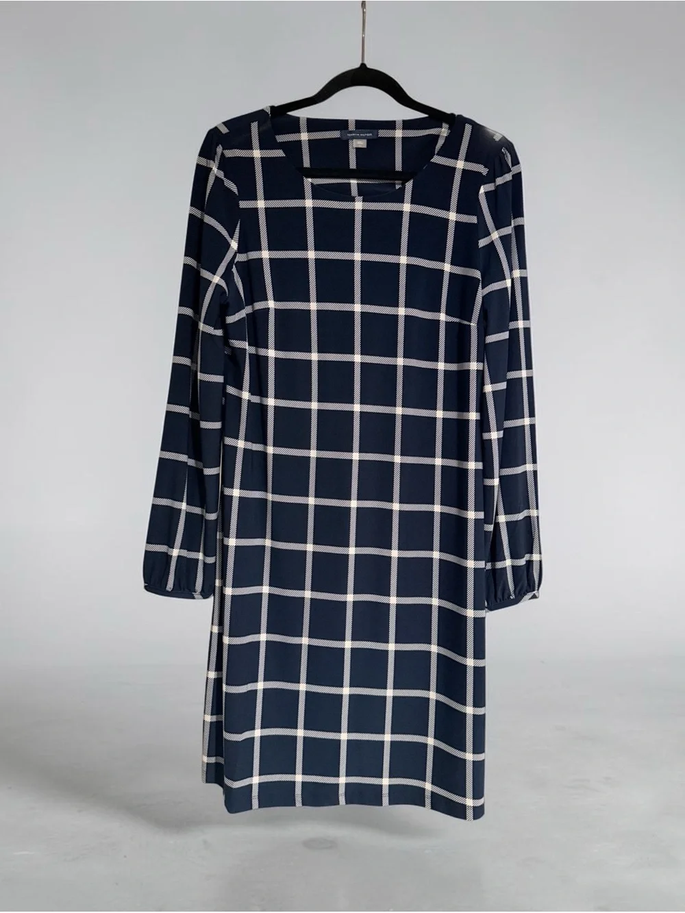 Tommy Hilfiger Navy Windowpane Plaid Shift Dress Size 12 Long Sleeve